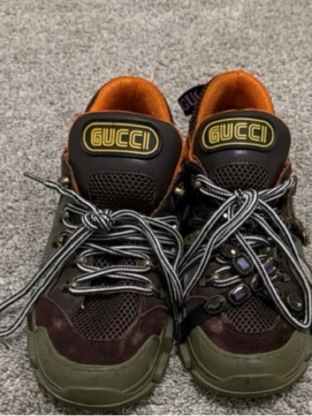 Gucci flashstreak line Brown suede and Olive Green big kid Chunky Sneaker